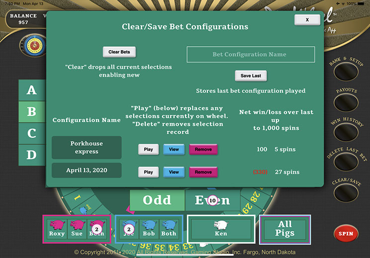 Pig Wheel App Bet Configurations Library